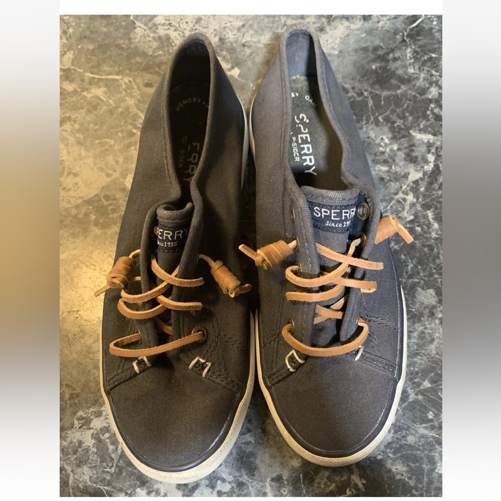 Sperry Black Moccasins with Brown Laces